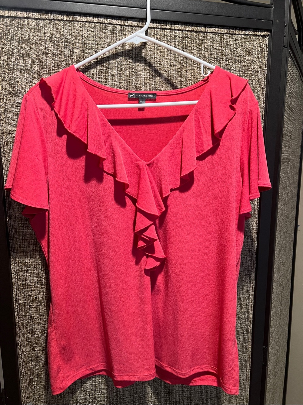 Adrianna Papell Coral Ruffle V-Neck Blouse